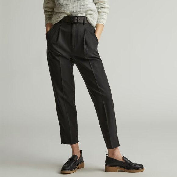 EVERLANE 100% Wool HIGH RISE Taper Black Pant Trouser Size 2 - Picture 3 of 10